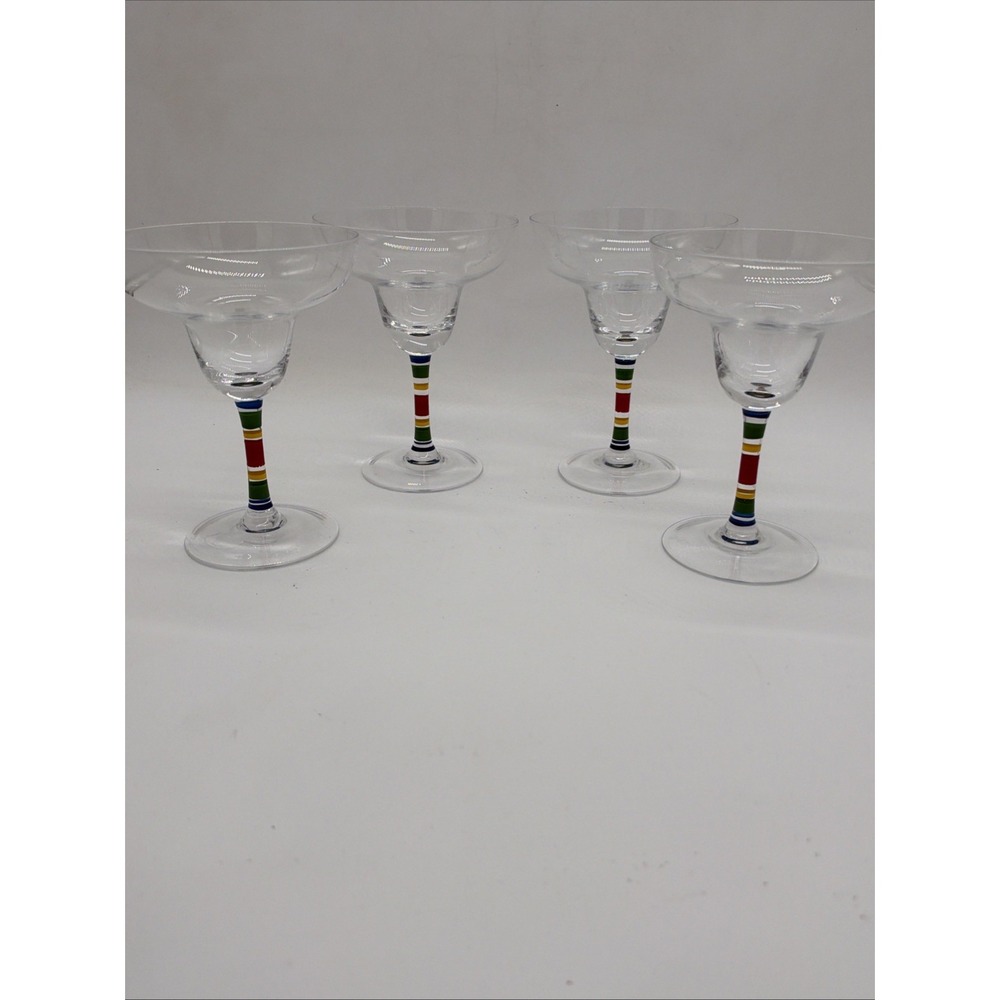 Margarita Glasses Crate & Barrel "Caprice" Multi-Color STRIPE STEM Set/4 Hungary